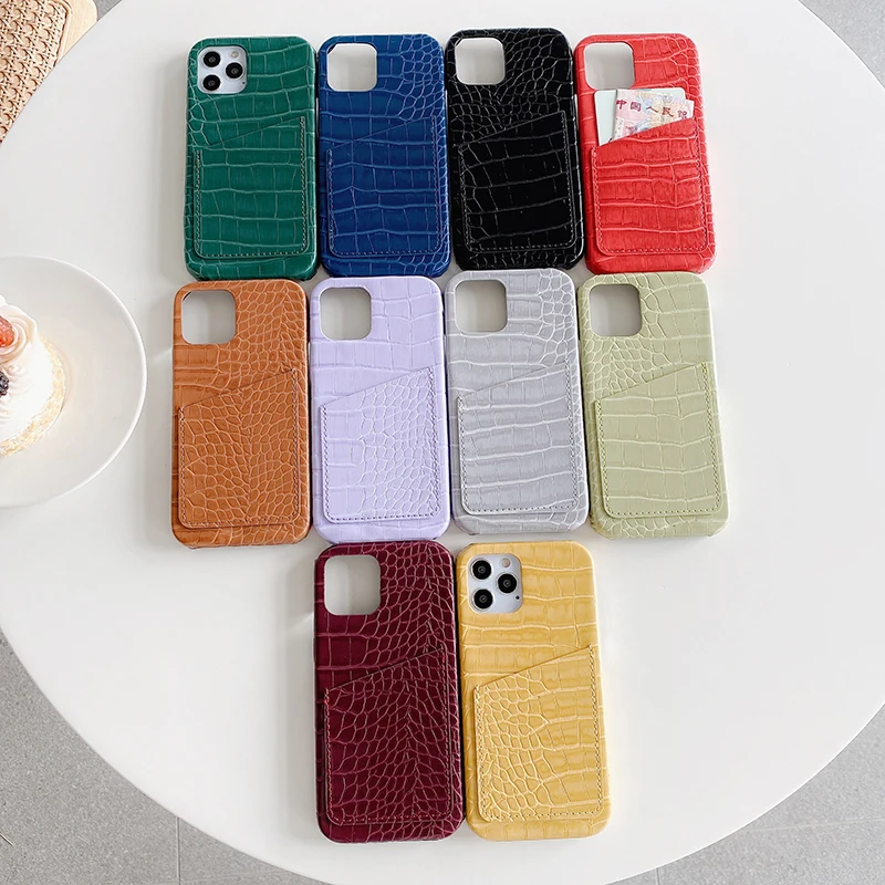 

Luxury Crocodile Skin Pattern Hard leather phone case for apple iphone 7 8 Plus X 12 XR MAX 11 Pro Card package cover