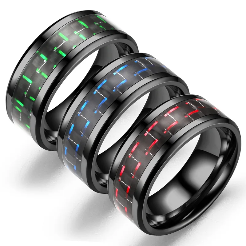

ROMANTIC Fashion Personalized Stainless Steel Black Carbon Fiber Rings For Men
