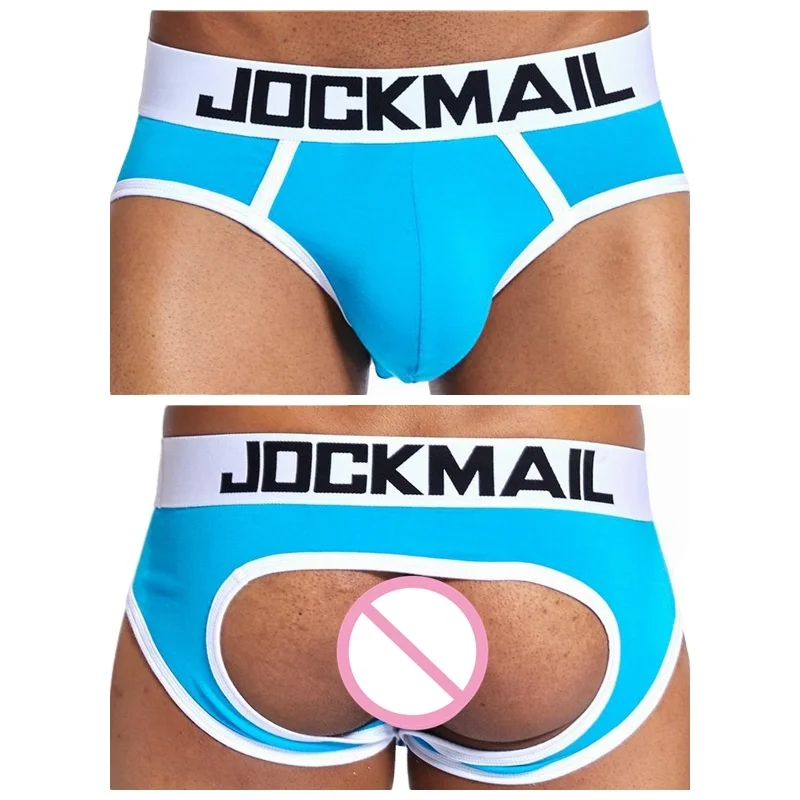 

JOCKMAIL Men open crotch pants wholesale in stock Quality modal boxer briefs Sexy sissy back hollow underpants, Black/white/grey/blue