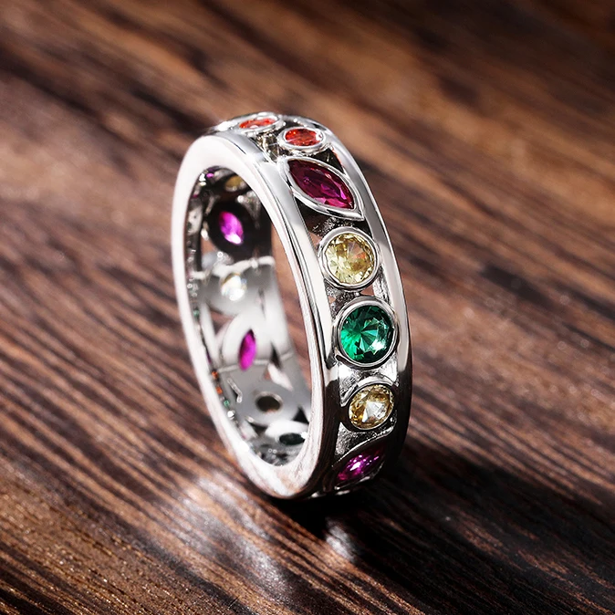 

CAOSHI Colorful Gemstones Multi Shapes Eternity Ring Zircon Anillos for Women Beautiful Fashion Ring Women