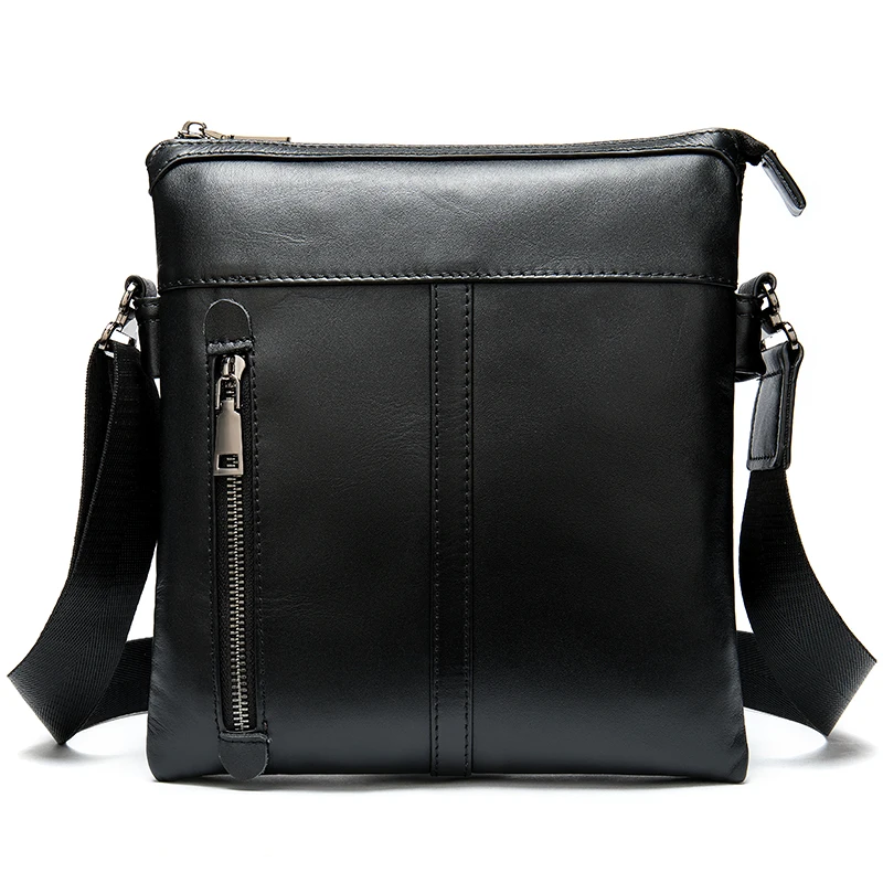 

China Wholesale Promotional Luxury custom Logo 1023 genuine leather shoulder men messenger bag, Black/red coffee/red brown