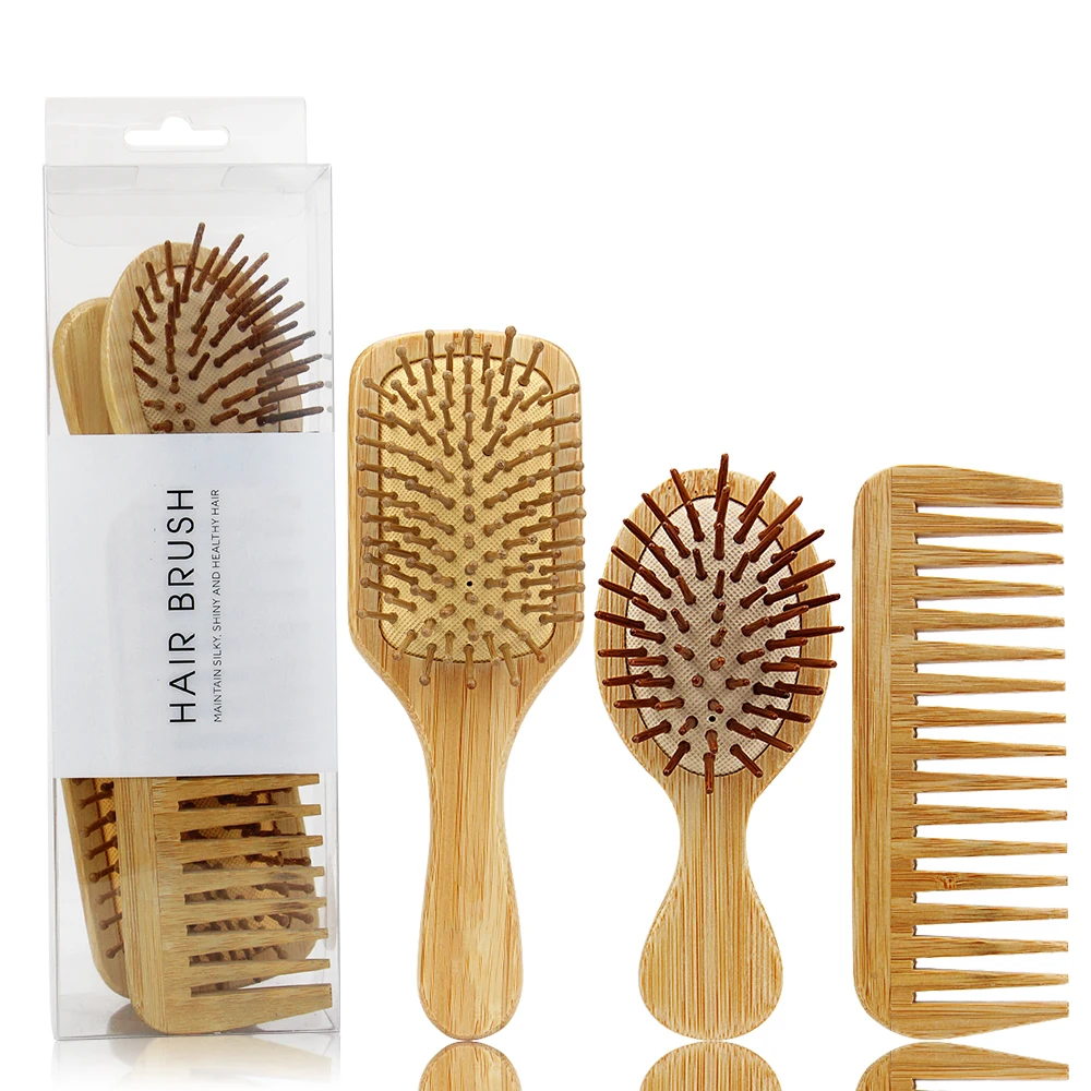 

OEM/ODM top quality bamboo hair comb set middle sizes wood hair brush cute detangling hair brush, Natural wood