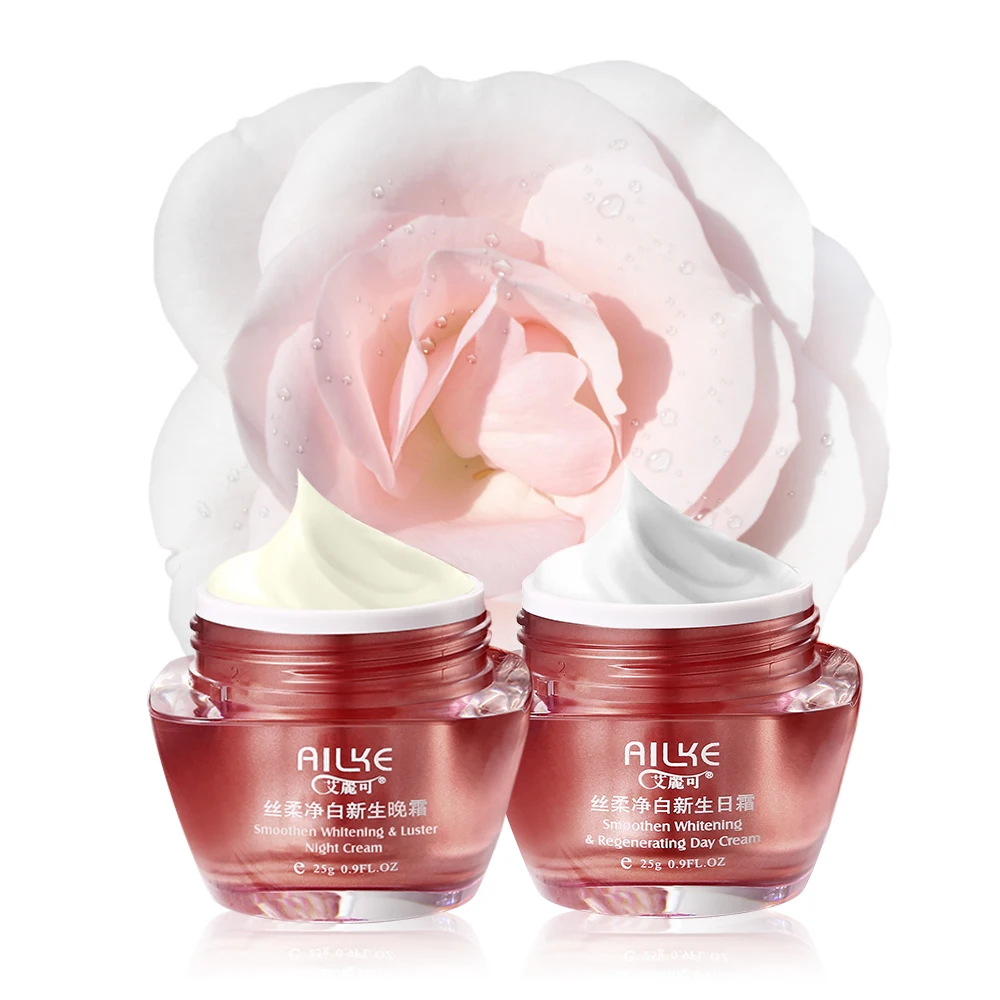 

Ailke New Arrivial No Logo Rose 2 in 1 set Beauty Day and Night Cream Skin Whitening Face Cream, Day cream:white/night cream:yellow
