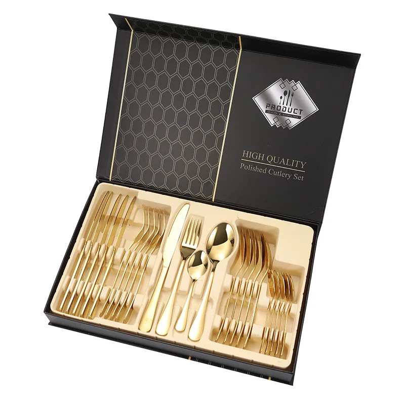 

Luxury Reusable Wedding Knife Spoon Fork Silverware Stainless Steel Silver Gold Plated Cutlery Flatware Set With Gift Box