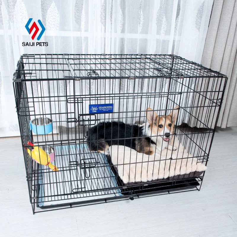 

Saiji hight quality metal kennels cheap outdoor stainless steel foldable durable transport pet large cat dog cage, Green, pink, black, customized color