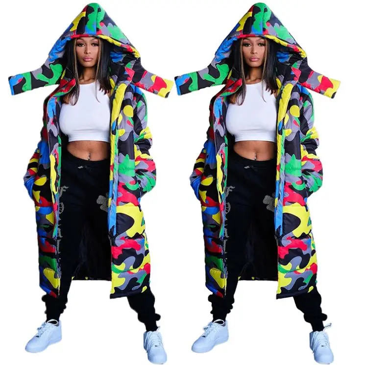 

Best Design Women Fashion Clothing Hooded Camouflage Print X-Long Womens Winter Coats Padded Outwear Winter Clothes For Women