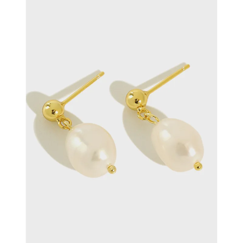 

Korean S925 sterling silver earrings simple Baroque fresh water pearl earrings women girl dainty jewelry, Gold /rhodium