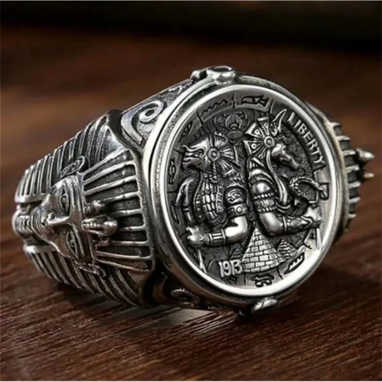 

CAOSHI Old Silver Plating Retro Men Rings Fashion Style God Ancient Ring Mysterious Egypt Vintage Rings Jewelry