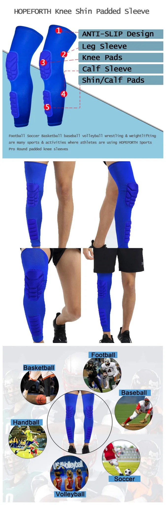 voleibol mangas de compresión para piernas con correas elásticas para hombres y mujeres rodilleras extra largas para baloncesto AIWEILIYA Rodillera completa fútbol correr