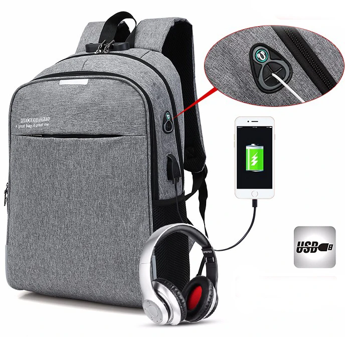 

travel waterproof anti-theft USB Charger smart laptop backpack reflective strap bag with TSA lock, Black grey blue