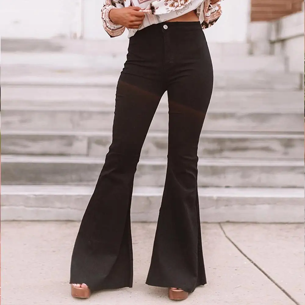

Low Waist Women's Tight Jeans Wide Leg Pants, Deep blue light blue black
