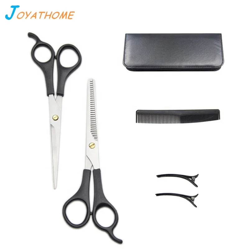 

6pcs Barber Hair Cutting Scissors Shears Salon Equipment Clips Professional Shears Comb Hairdressing with Leather Case, Black
