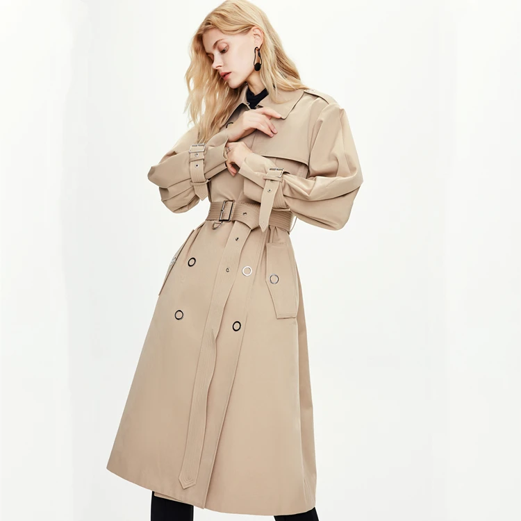 

High quality designer trench coat white cotton windcheater loose fit windcheater long trench coat women, Khaki / pink / white