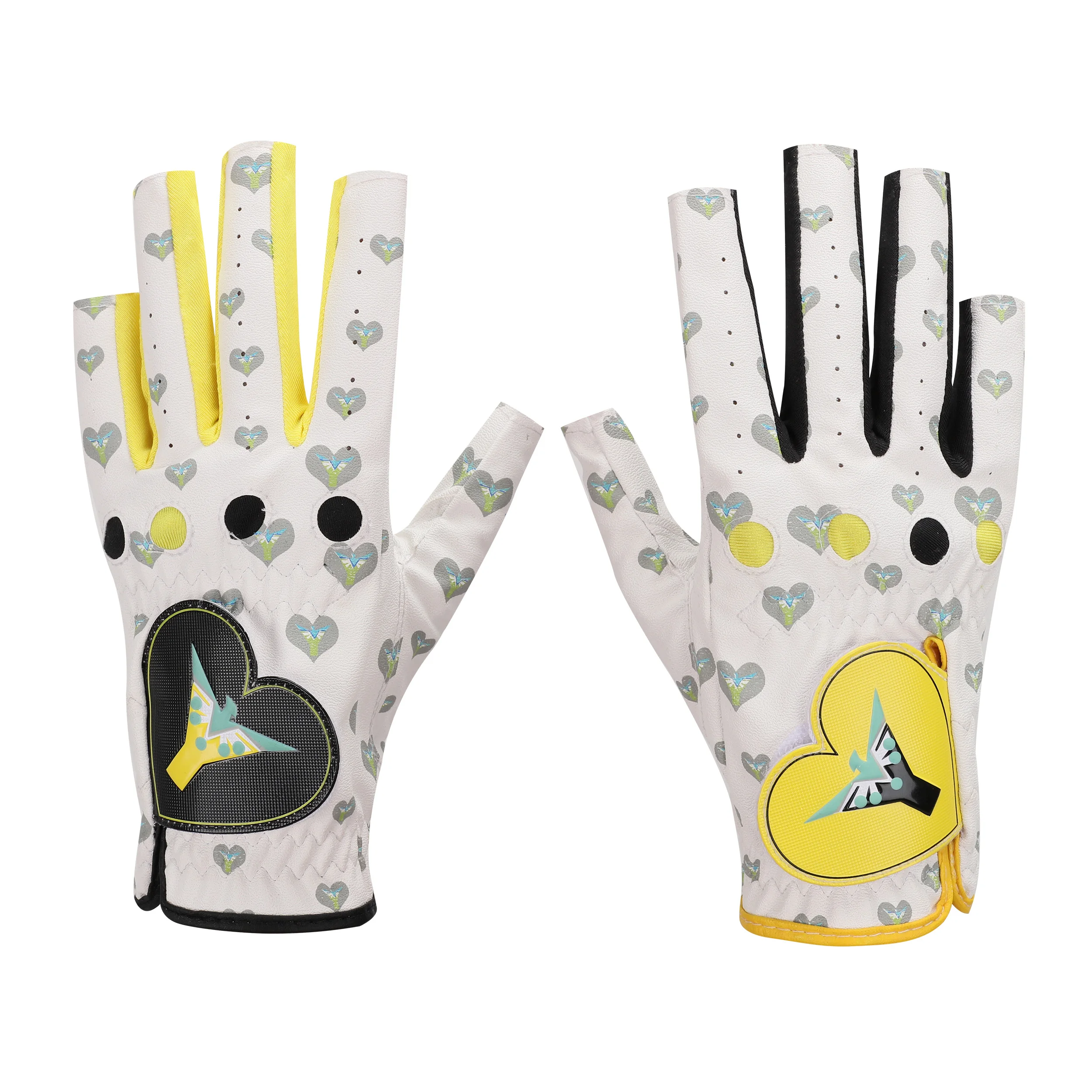 

PLAYEAGLE NEW colorful fashionable Women Golf glove non-slip sports gloves factory custom gloves golf, White& yellow