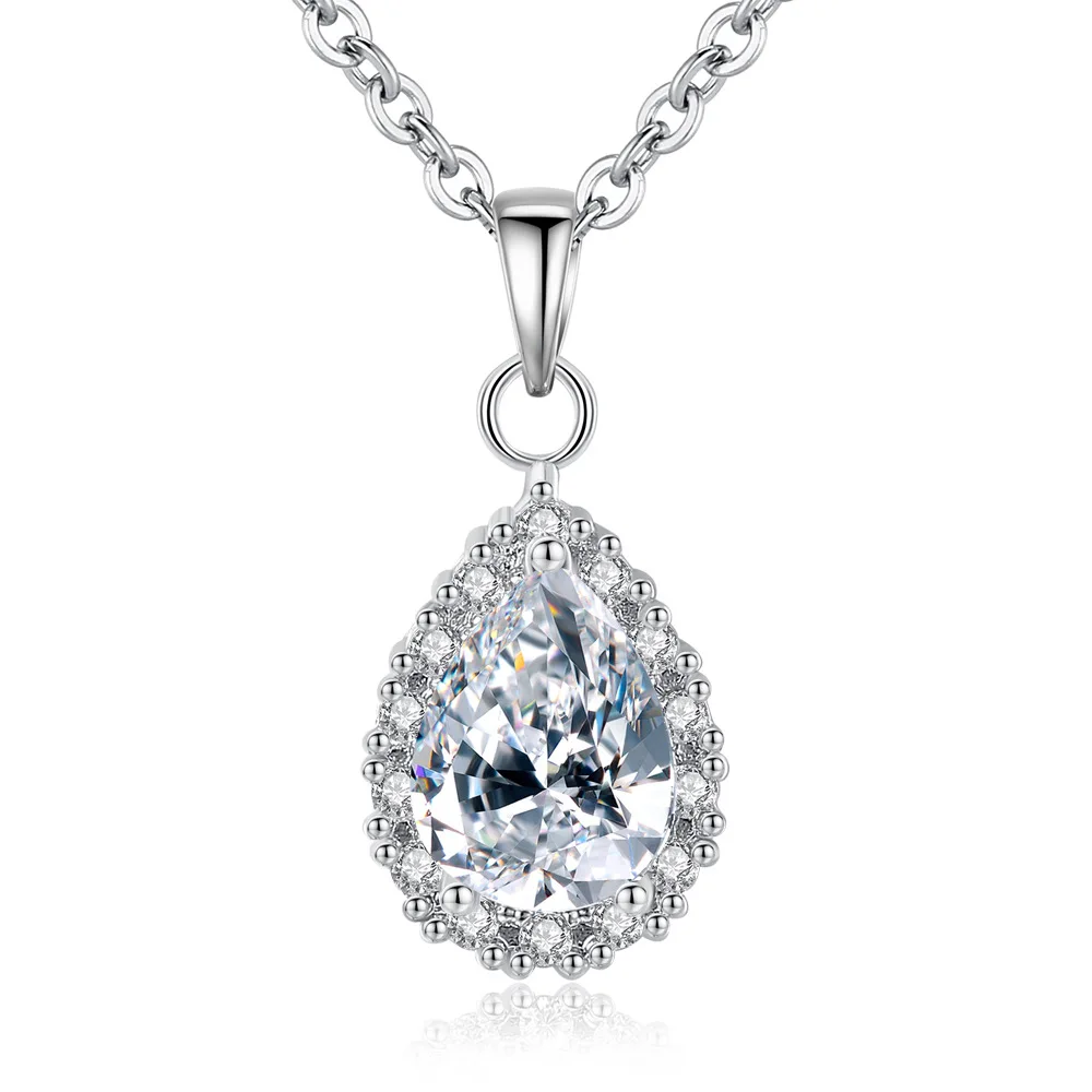 

Silver Simple Water Drop Necklace Small Gemstone Necklace Pendant Jewelry White Gold Chain Necklace
