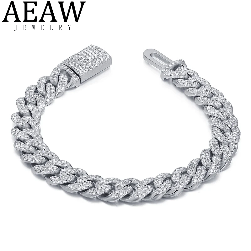 

AEAW Moissanite Luxury Cuban Curb Miami Link Chain Bracelet for Men Rapper Jewelry S925 Sterling Silver