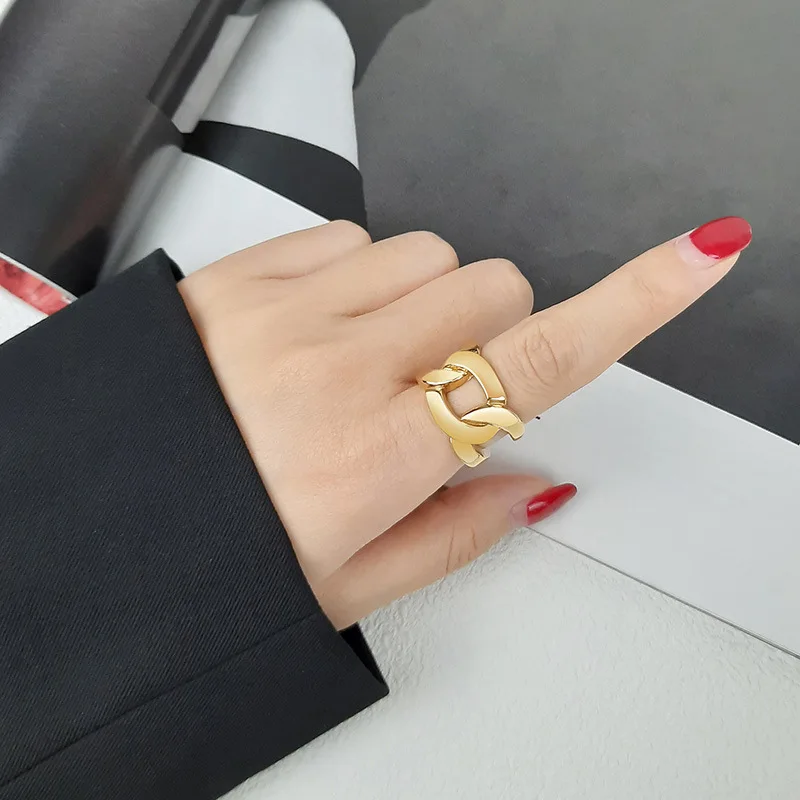 

RFJEWEL Wholesale Fashion big cuban chain ring for women high quality stainless steel 18k gold plated fashion ring for female