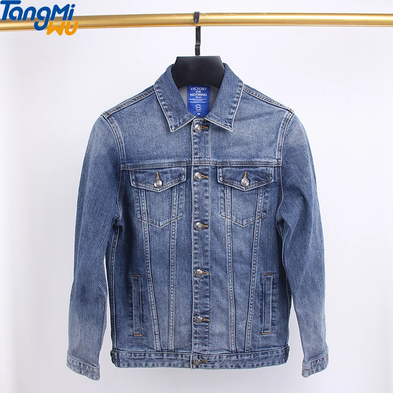 

Wholesale LOGO Custom Denim Jacket Men Retro Colorblock blue jean jacket