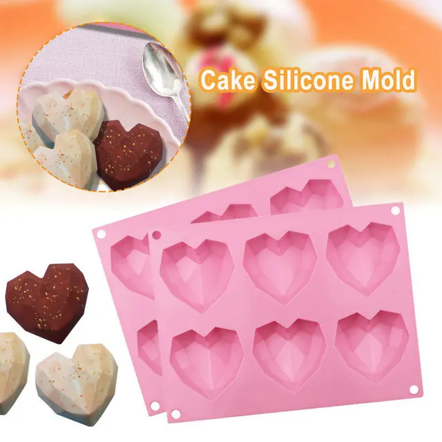 

Cuten wholesale custom 6-hole heart-shaped diamond Candy Mold Silicone Chocolate Mold Cake Mold, Pink