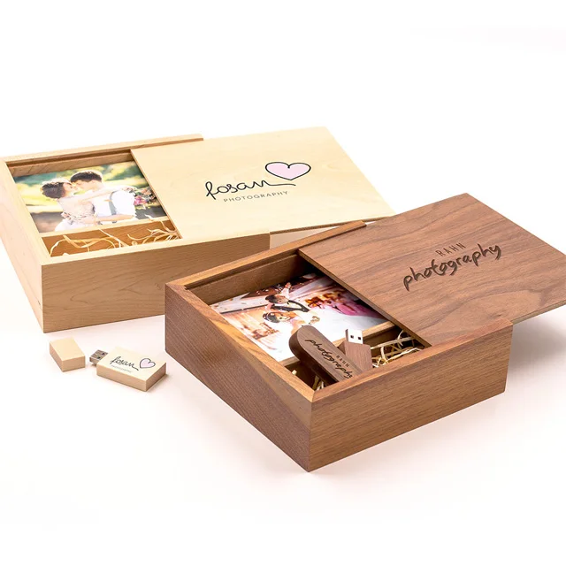 

Promo gifts Walnut Wood Memory Stick 2.0 Usb Flash Drive With Wooden Box for wedding gift