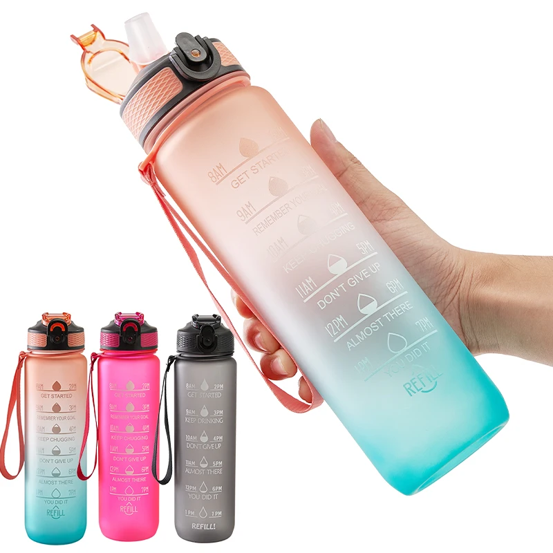 

32oz 1L Tritan PCTG BPA free gym gallon custom sport motivational plastic water bottle with straw time marker custom logo, Customized color
