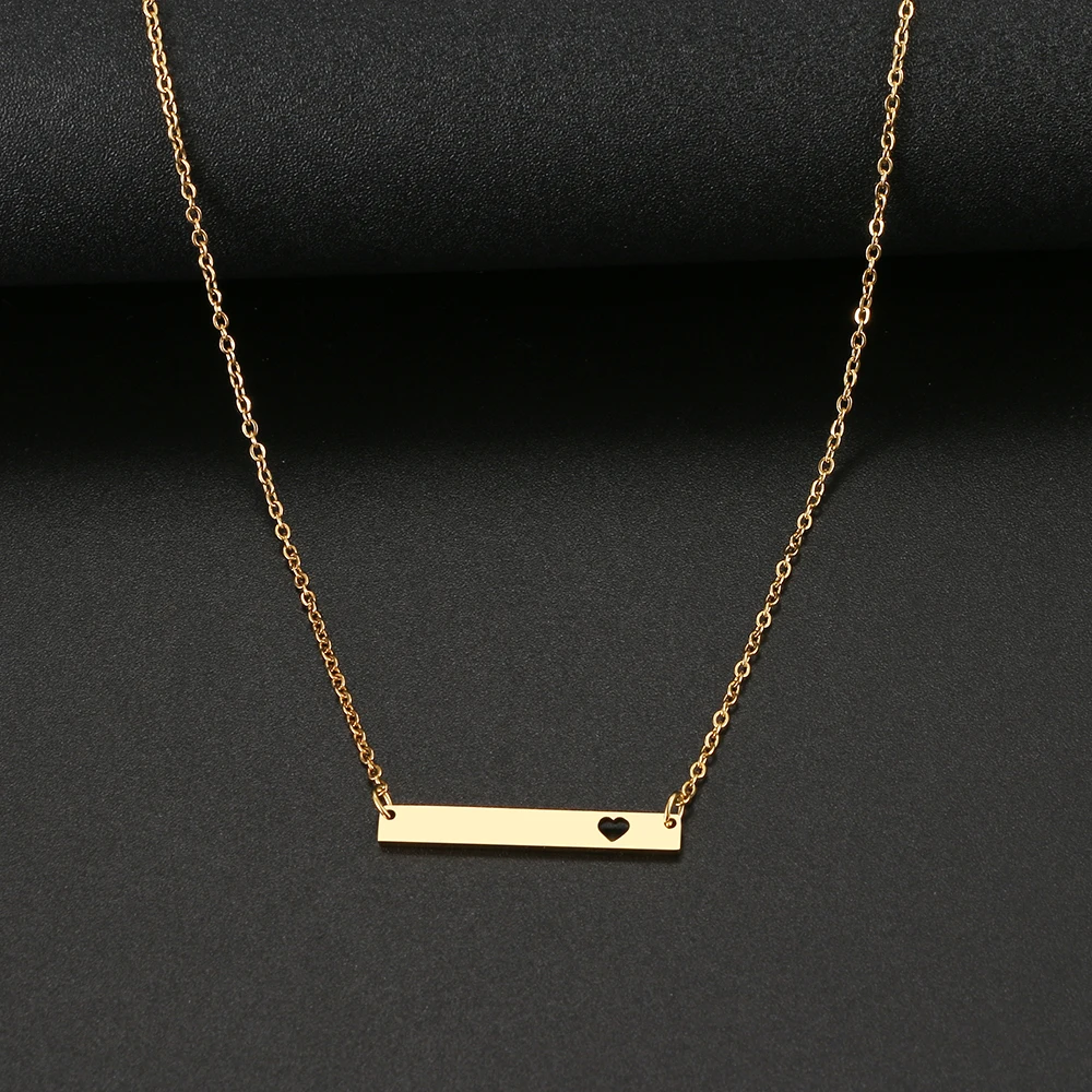 

Stainless Steel Necklaces Fashion minimalism Horizontal Stick Heart Pendant Chain Necklace For Women Jewelry Party Friends Gifts