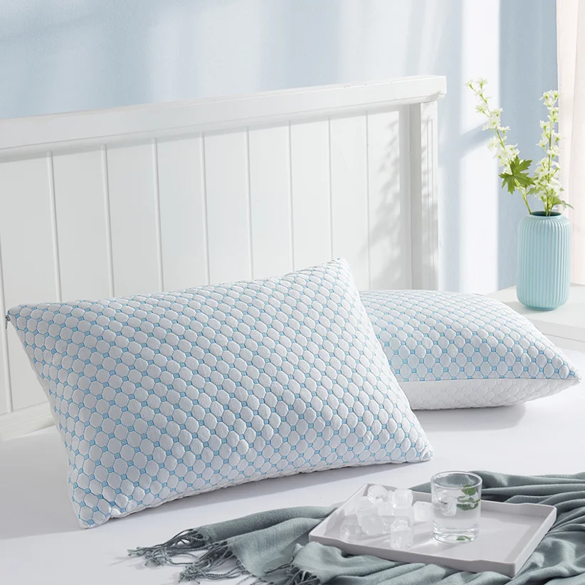 Natural Cool Standard Size Jacquard Bamboo Shredded Memory Foam Pillow With Breathable Washable Cover