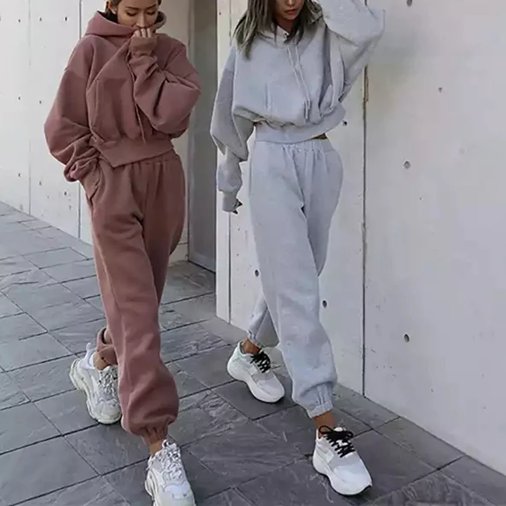 

Women's clothing fall 2023 jogger jumpers gym custom 2 piece set women organic cotton oversize crop top hoodie and joggers set