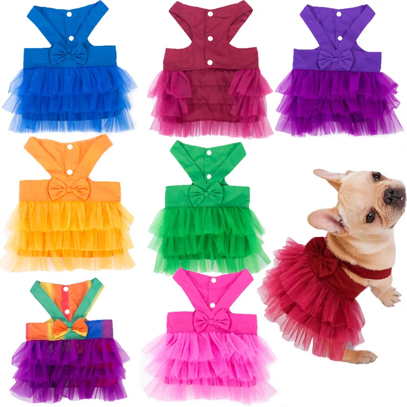 

Spring summer new pet skirt comfortable breathable dog suspenders gauze skirt set pet lacy dress