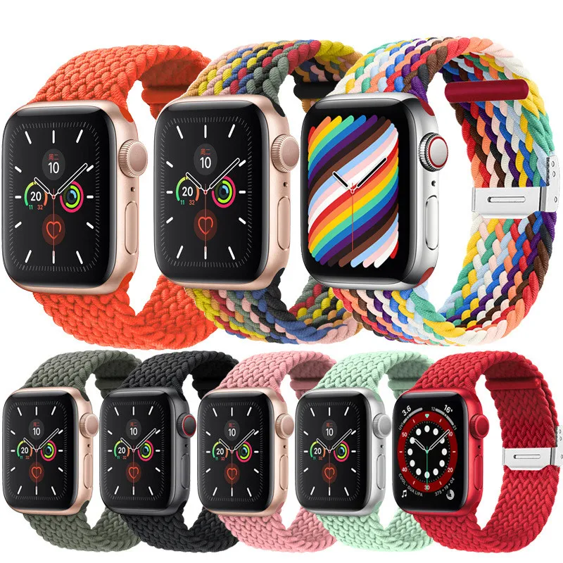 

Nylon Woven Thread Braided Solo Loop For Apple Watch Band Strap, Stretchy Sports Elastic Band Strap For iWatch 1 2 3 4 5 6 7 SE