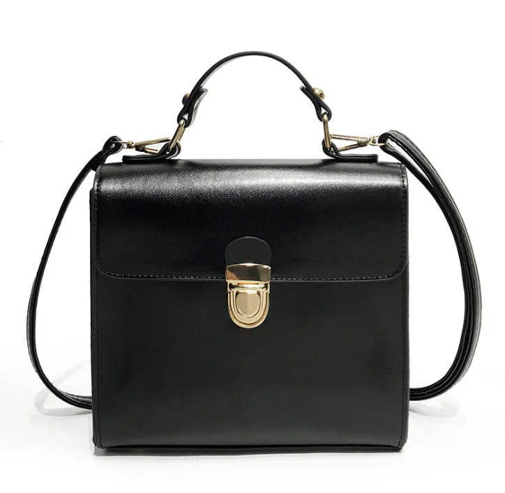 

PU leather fashion lock small square bag single shoulder bag messenger handbag, Black, dark brwon, light brown