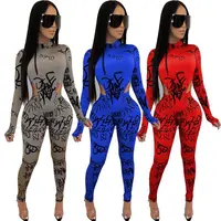 

1119M285 high quality letter print long sleeve bocysuit bodycon club two piece outfits set women clothing womens 2 piece outfit