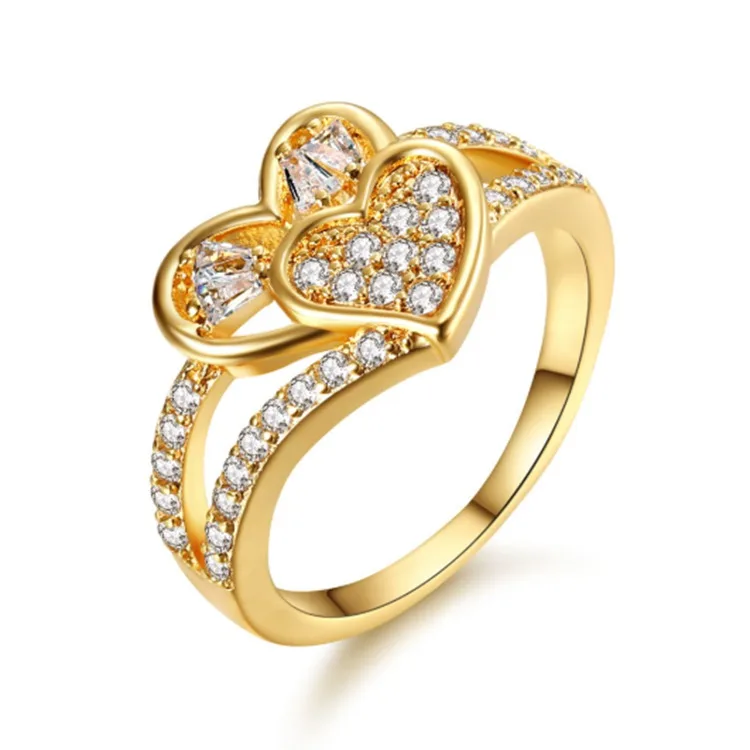 

Fashion wholesale american gold plated paved diamond heart ring 18k gold ring woman jewelry