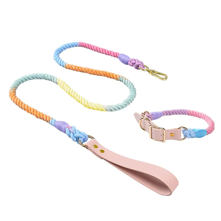 

Handmade Nylon Leather Pet Dog Collar and Leash Set Macaron with Metal Snap Dog Leash and Collar Wholesale