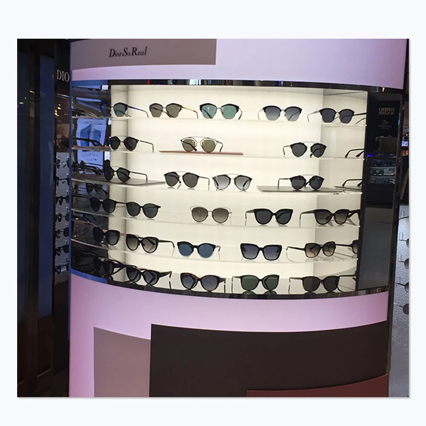 Modern design optical shop fitting shop fixture customized sunglasses display cabinet sunglasses display shelf with LED light