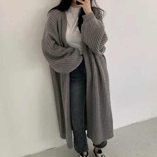 

Casual Long Knitted Cardigan Women Tops Vintage Loose Sweater Coat Solid Color Oversized Jumper Women Fashion Clothing 2022