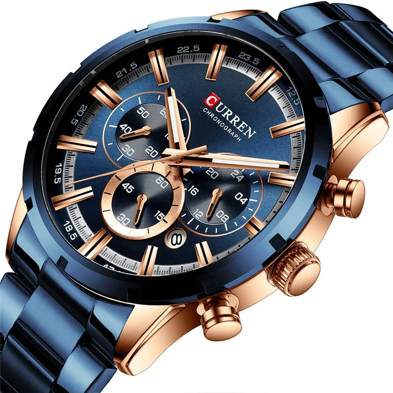 

Fashion CURREN Sport Men WristWatch Calendar chronograph Watch Military Top Brand Luxury Stainless Steel Casual Male Clock 8355