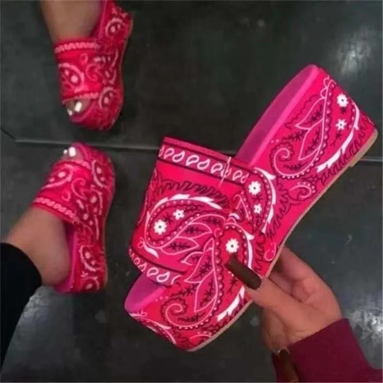 

2021 Sunner Chinelo Feminino High Heel Sandal Print Beach Wedge Bandanna Women Sandal