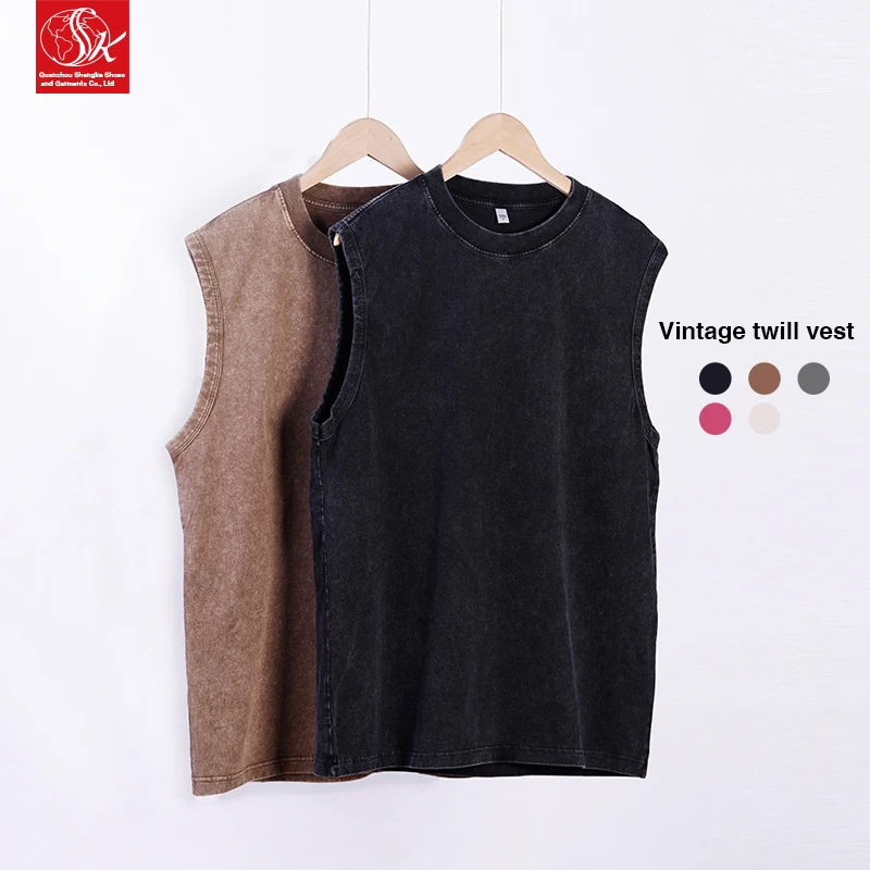 Custom Men's Vests Streetwear Top Heavyweight 230 Gsm Blank Oversized Acid Washed Vintage T Shirt Sleeveless T-shirt Tank Tops