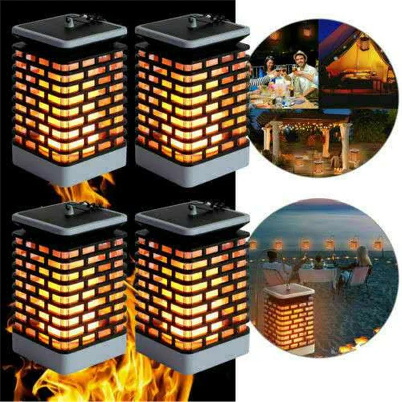 Outdoor Waterproof Garden Courtyard Solar Hanging Flame Lantern Lamp Landscape Lights LED