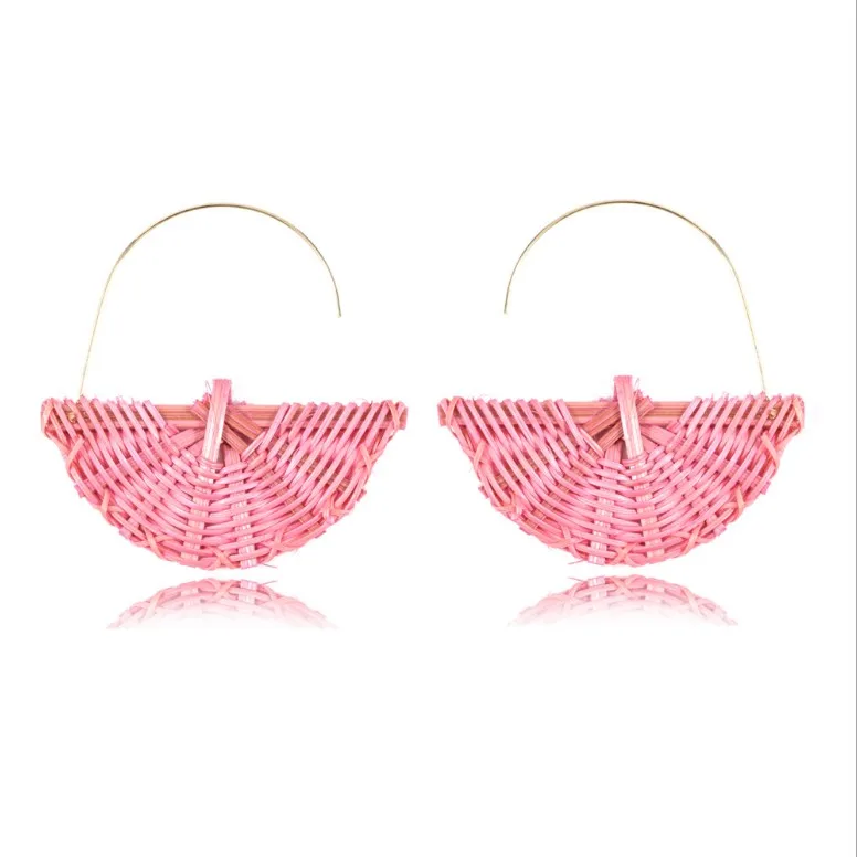 

New Style Fashion Handmade Braided Woven Rattan Statement Earrings, Pink blue , gray