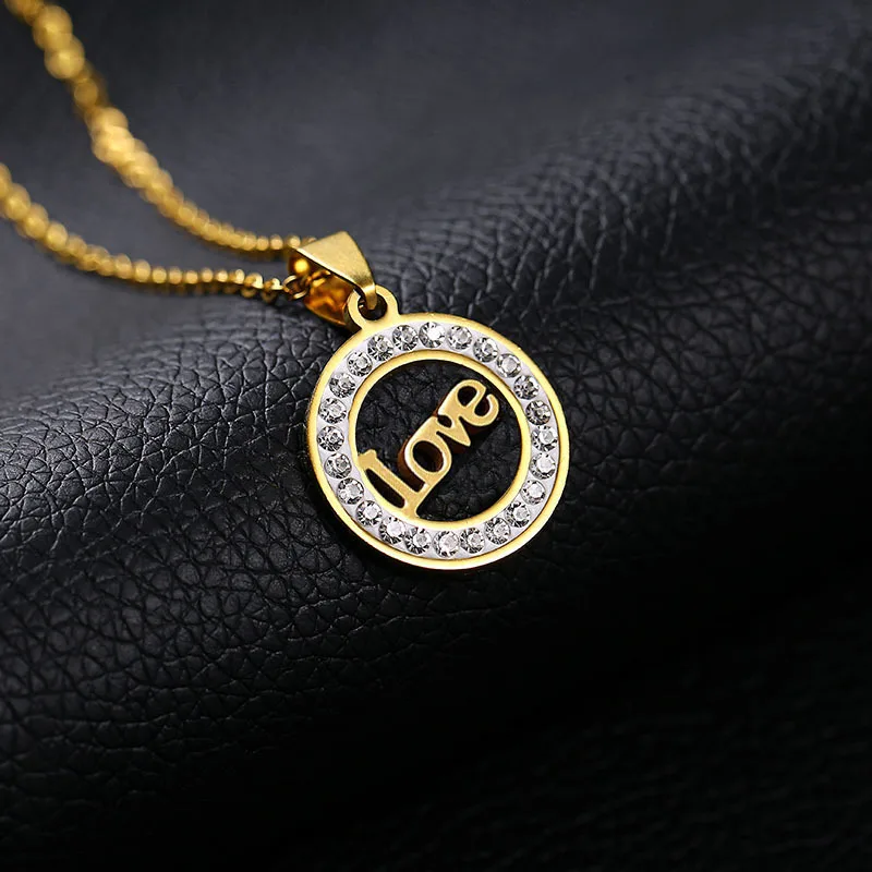 

Exquisite Jewelry 18K Gold Stainless Steel Zirconia Love Pendant Necklace Crystal Love Letter Necklace For Sweet Love