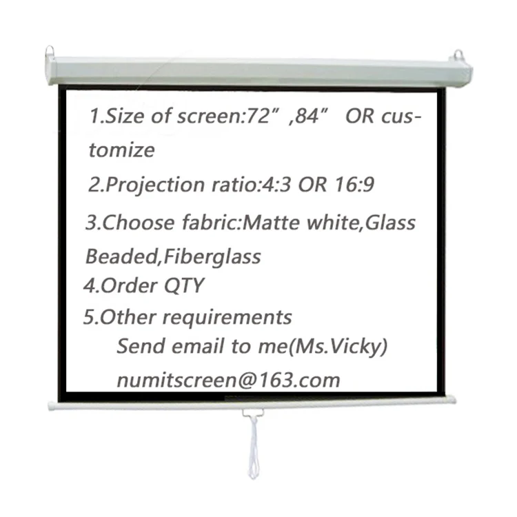 Matte White Self Locking Pull Down Projection Screen 100 Inch Manual Projector Screen