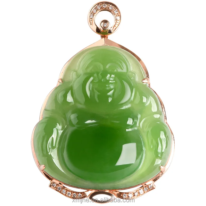 

Certified Grade A Spinach Green Hotan Jade Green Jade Buddha 18K Gold Inlaid Pendant Natural Jade Necklace For Men And Women
