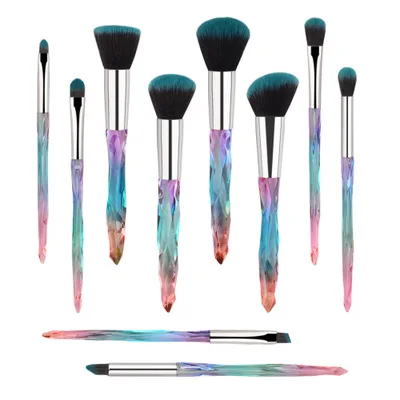 

HZM10 crystal handle makeup brushes 10 transparent diamond handle makeup brush sets beauty tools makeup bags