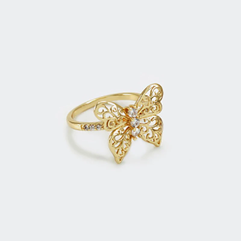 

butterfly cock fashion exquisite gold-plated inlaid zirconium hollow butterfly ring