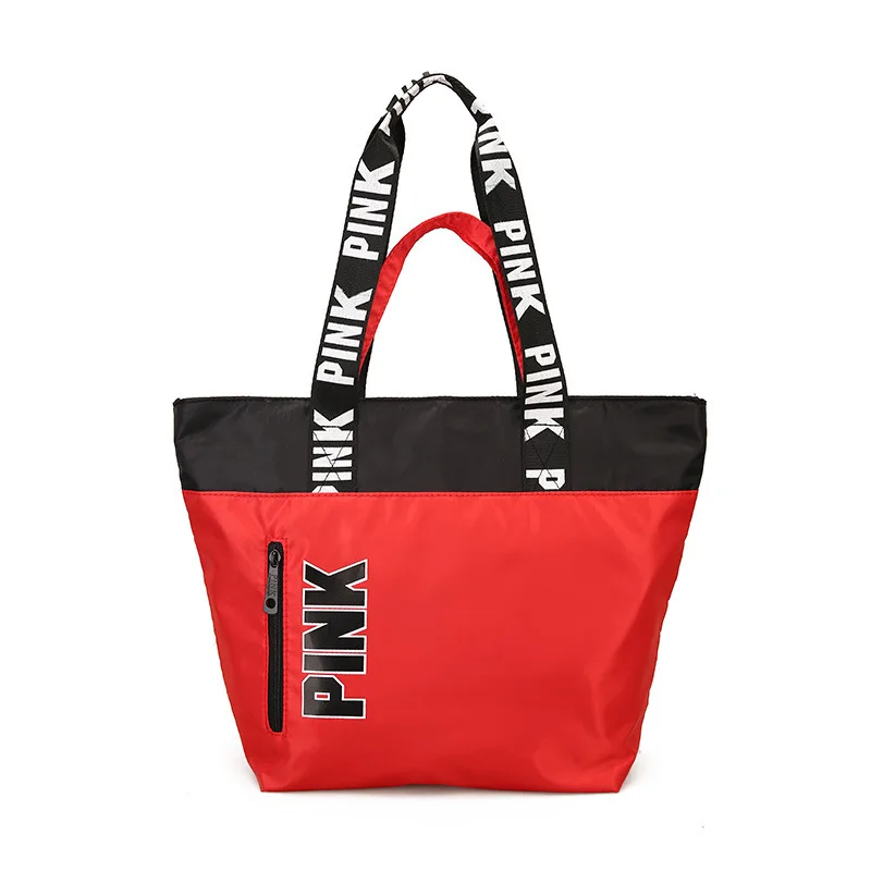 

Ins Fashion Custom Pink Travel Bag Shopping Bag For Women Beach Tote Handbag with Zipper Outdoor Fitness Ladies Shoulder Bags, Red,gray,rose red,green