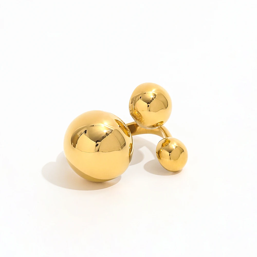 High End 18K PVD Gold Plated Gradient 3 Bead Open Ring Stainless Steel Ring for Women Trendy Jewelry