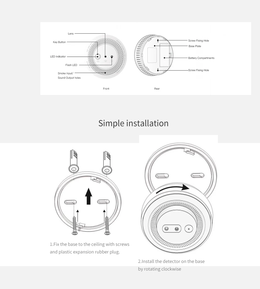 wifi wireless zigbee photo cam smoke fire hotel cigarette portable smoke detector alarm system with build-in battery - ANKUX.COM