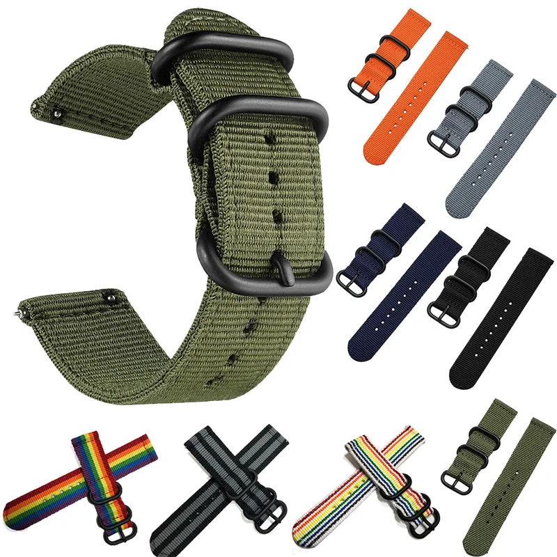 

Heavy Duty Nylon Watchband NATO Strap Striped Rainbow Canvas Replacement Watch Band